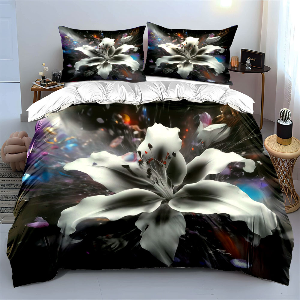 Abstract White Lily Flower Bed - đánh giá và giá Aesthetic Floral Duvet Cover